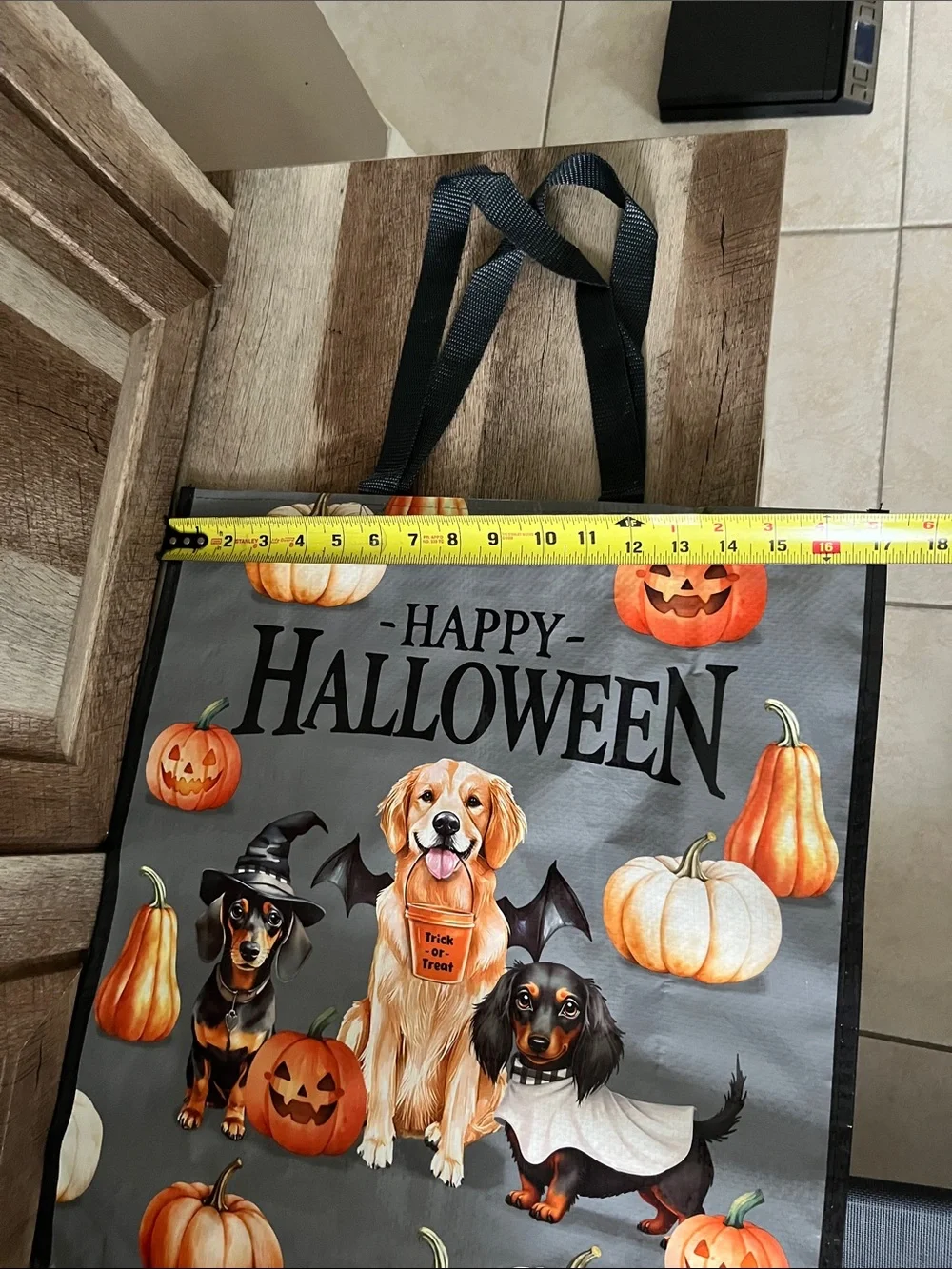 Happy Halloween Gray Trick-or-Treat Tote Bag with Pumpkin & Dogs—Cracker Barrel